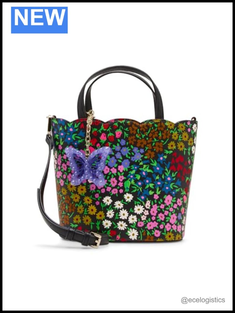 Faux Leather Scalloped Bucket Handbag with Removable Crossbody Strap